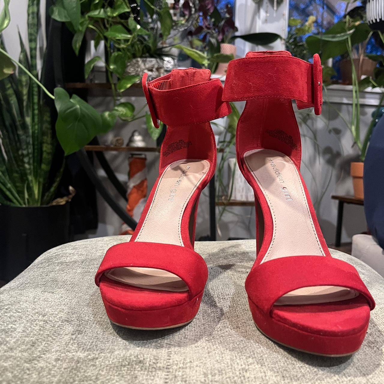 Madden Girl Red suede heels with buckle. Worn a few