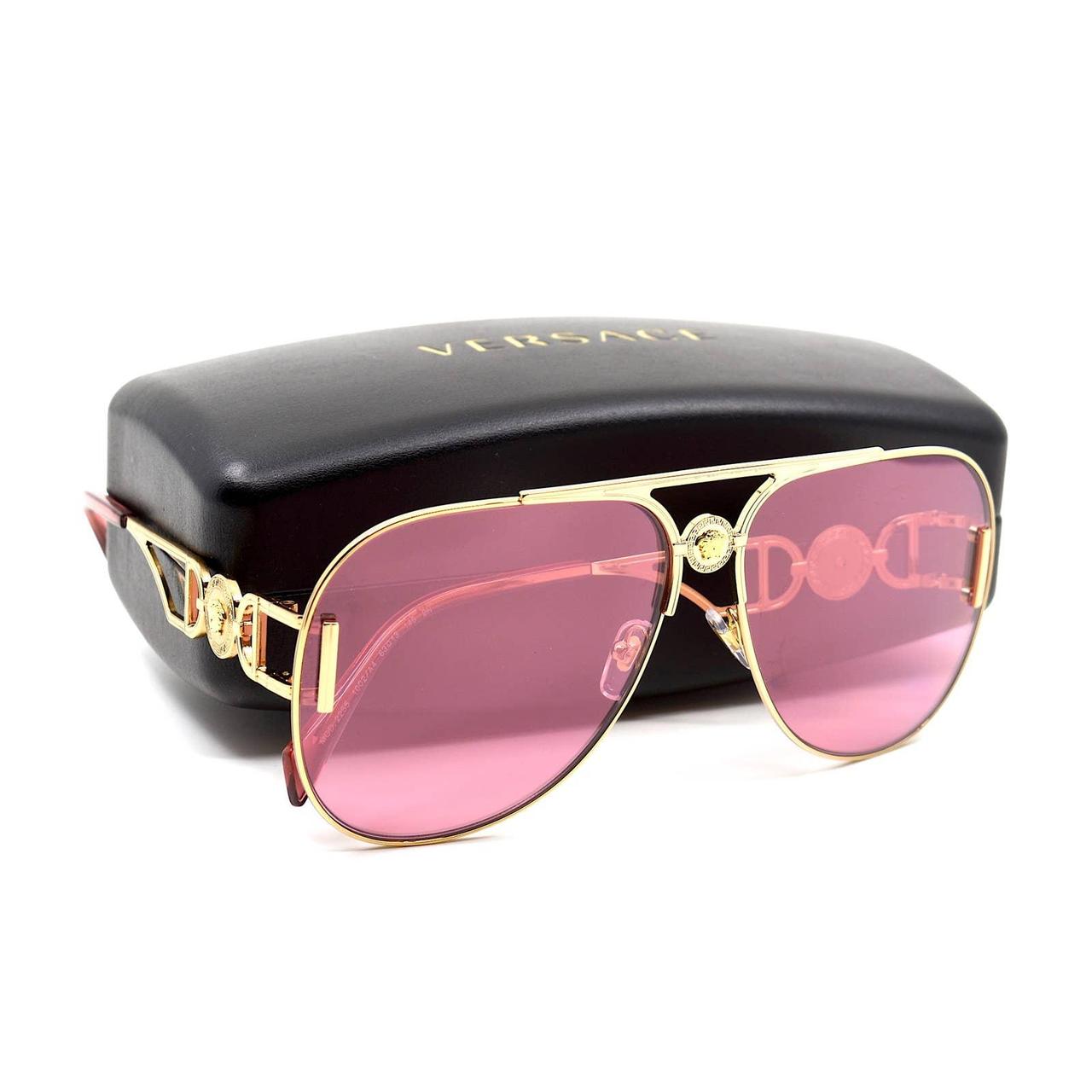 Versace Women's Gold and Pink Sunglasses Depop