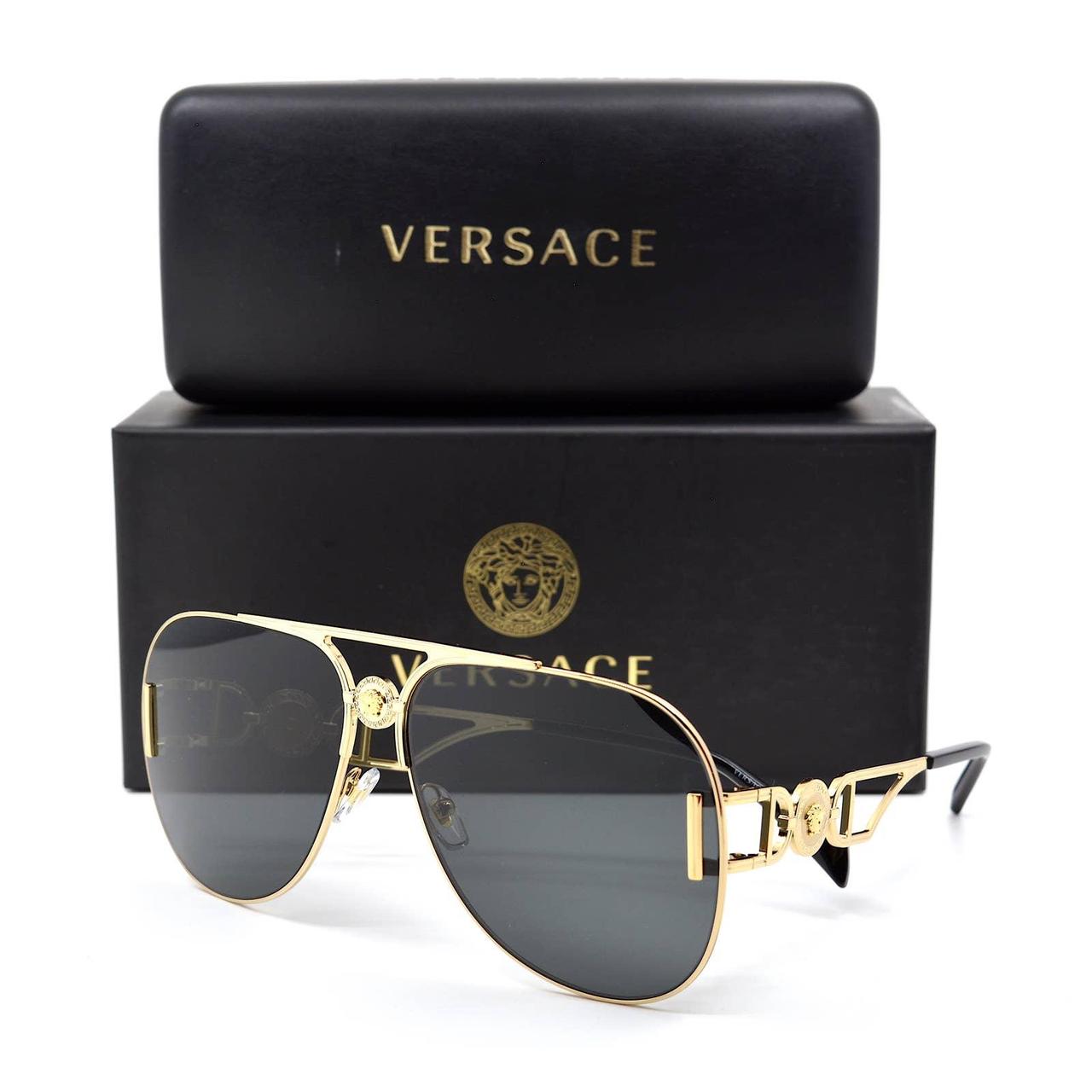 Versace Women's Gold and Grey Sunglasses Depop