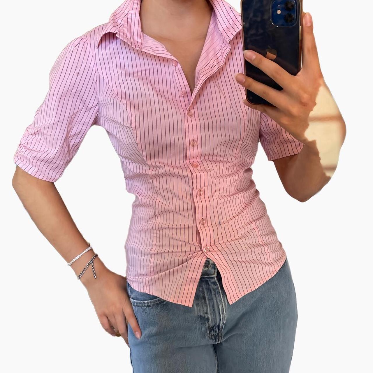 [Pink and Black] Button Up Top with scrunched... - Depop