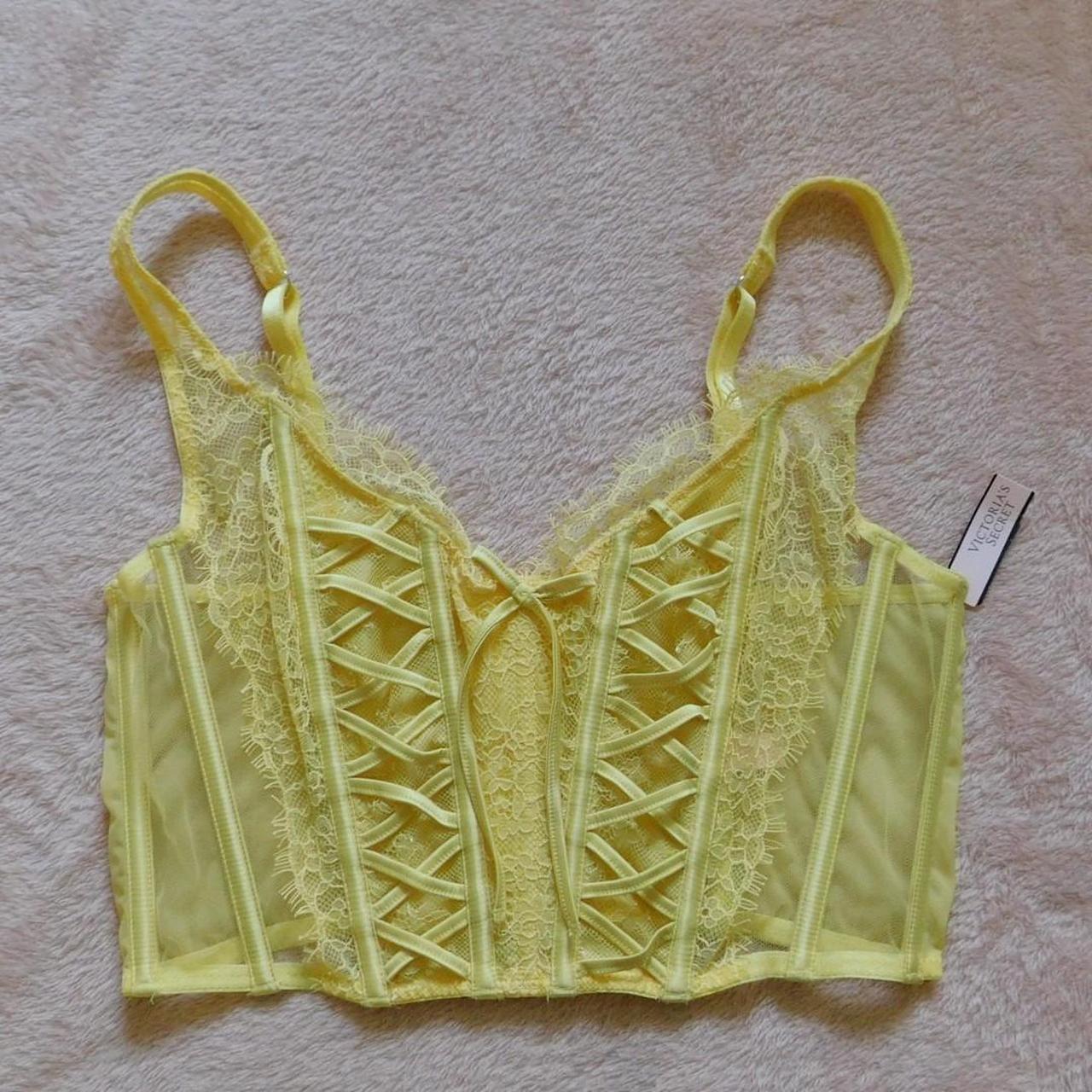 Lace yellow corset top/ bra from Victoria secret, 7... Depop