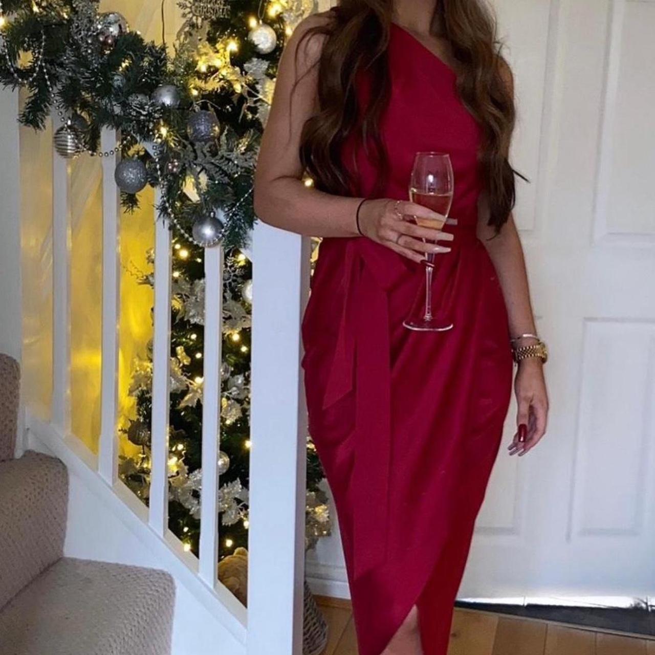 TED BAKER Red One Shoulder Wrap MIDI Dress, Size