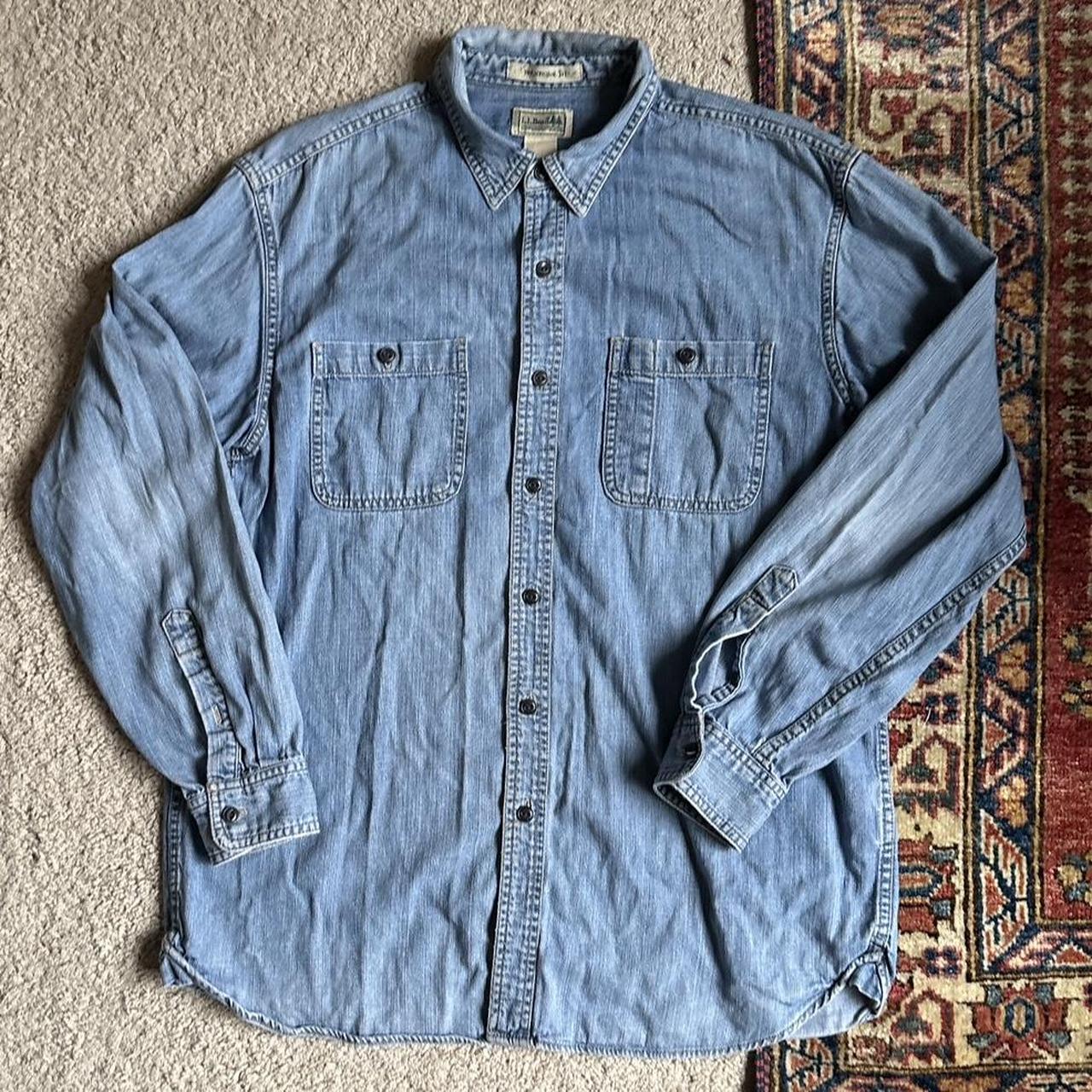 90’s LL BEAN DENIM SHIRT SIZE US MEDIUM - Depop