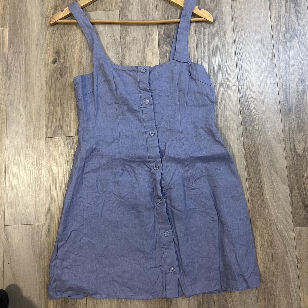 Florentina Button Front Linen Mini Dress Indigo -... - Depop