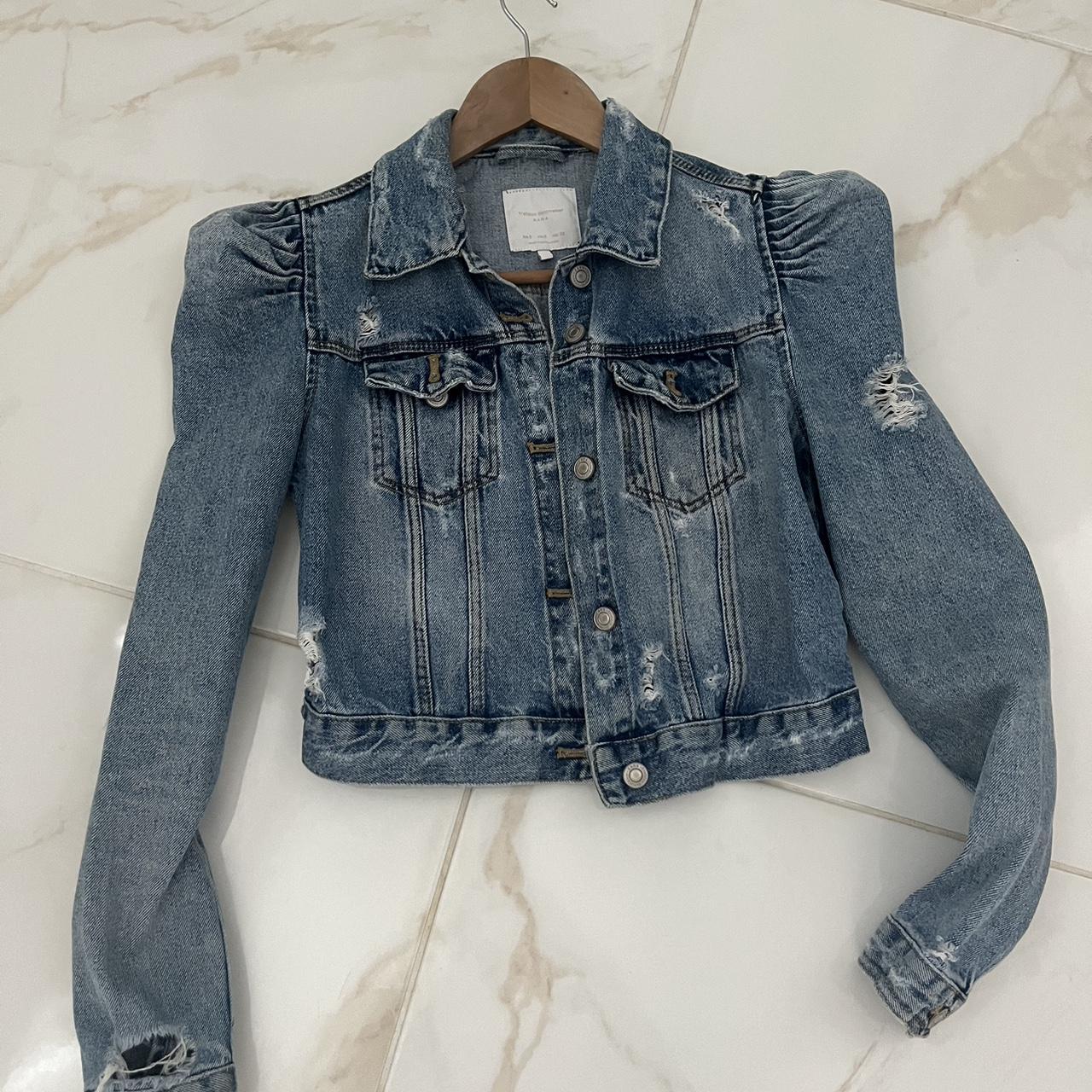 Denim jacket with puff shoulders zara best sale