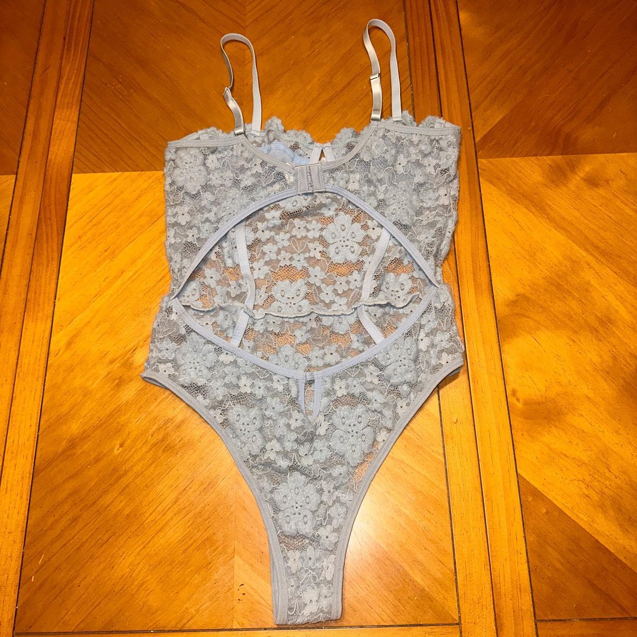 Good condition baby blue sheer/see through lace body... - Depop