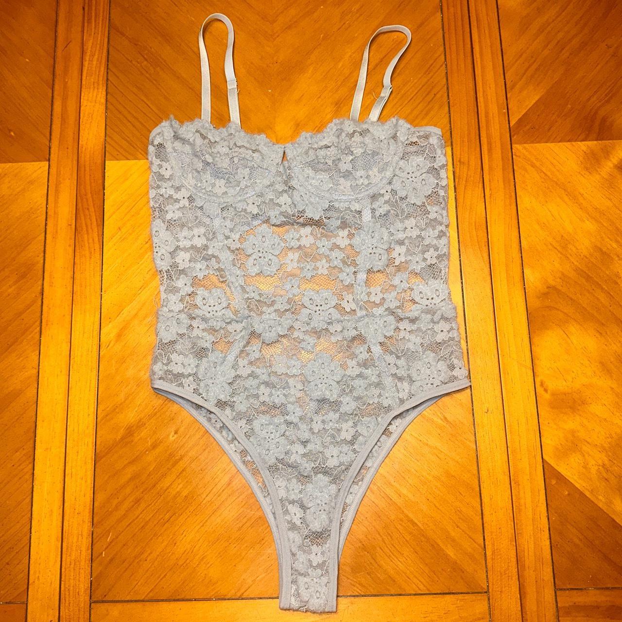 Good condition baby blue sheer/see through lace body... - Depop