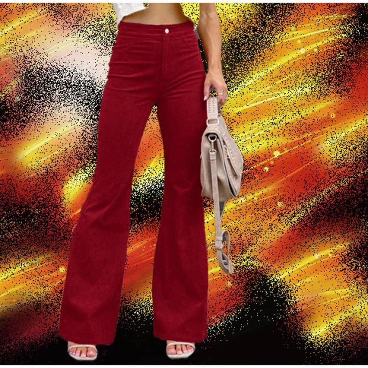 Sz M Sz 6-8 Pantalon Red Wine High-Waist Flare Pants... - Depop