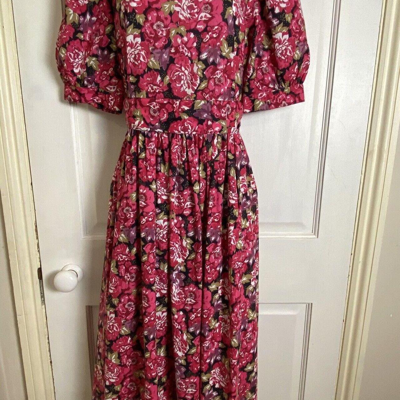 LAURA ASHLEY Vintage Tea Dress UK 10/12 Black Red... - Depop