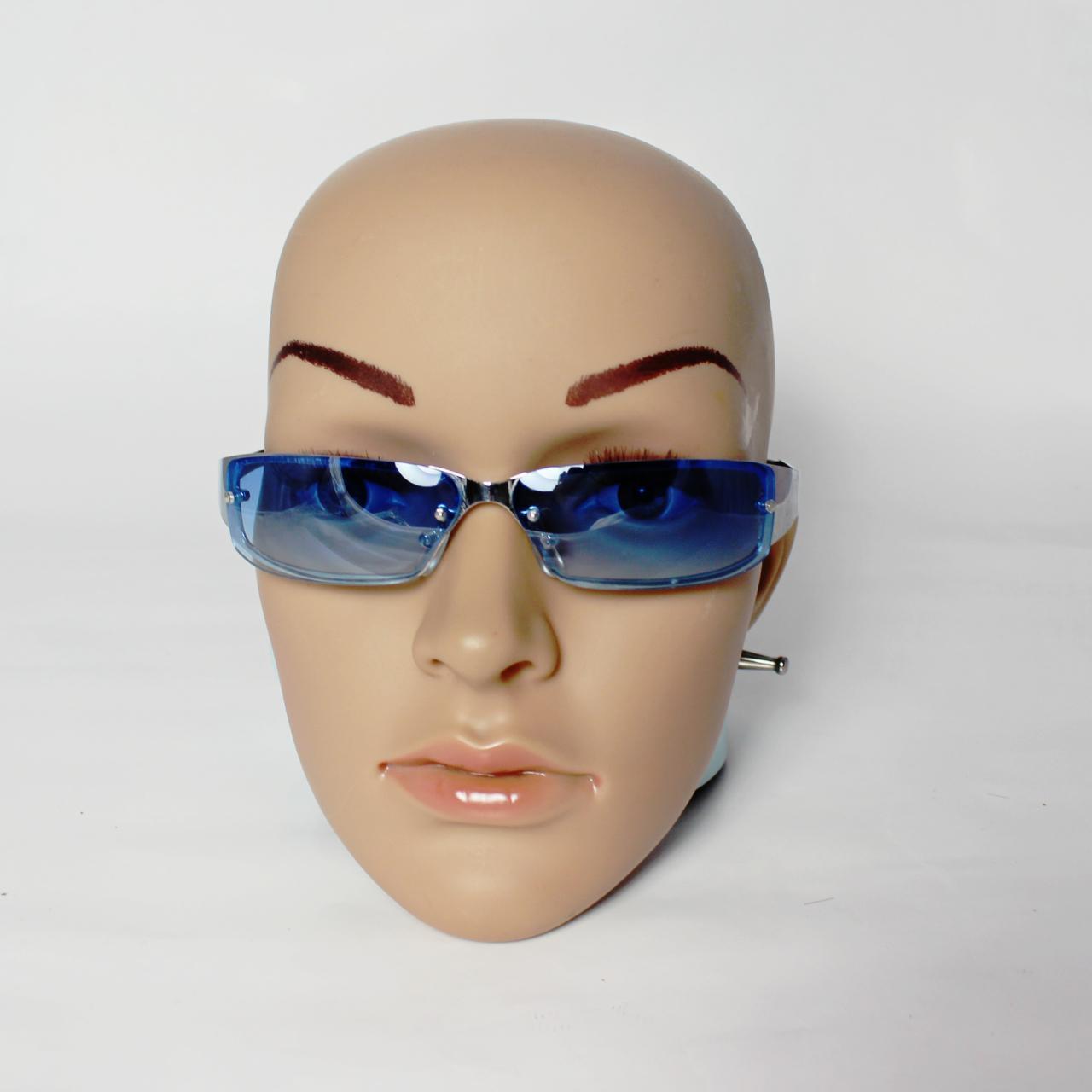 BLUE rimless Y2K metal fashion glam sunglasses UV400... Depop