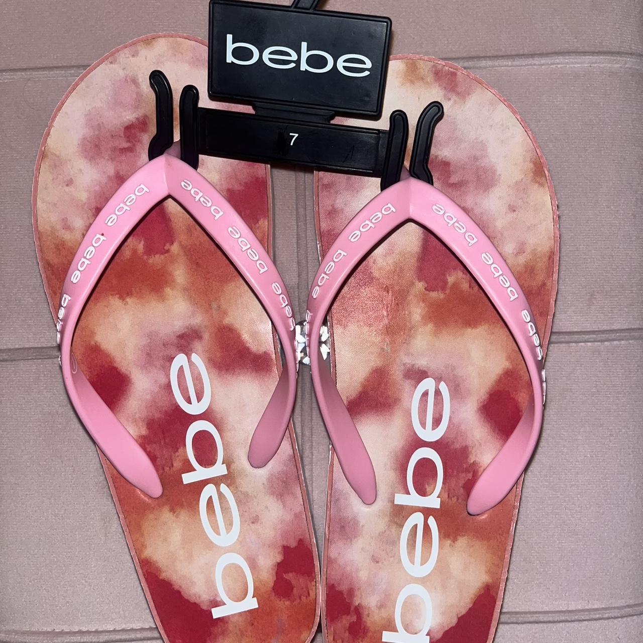 Bebe Shoes Black Rhinestone Logo Flip Flop Sandals NWT | Black shoes, Logo flip  flops, Flip flop sandals