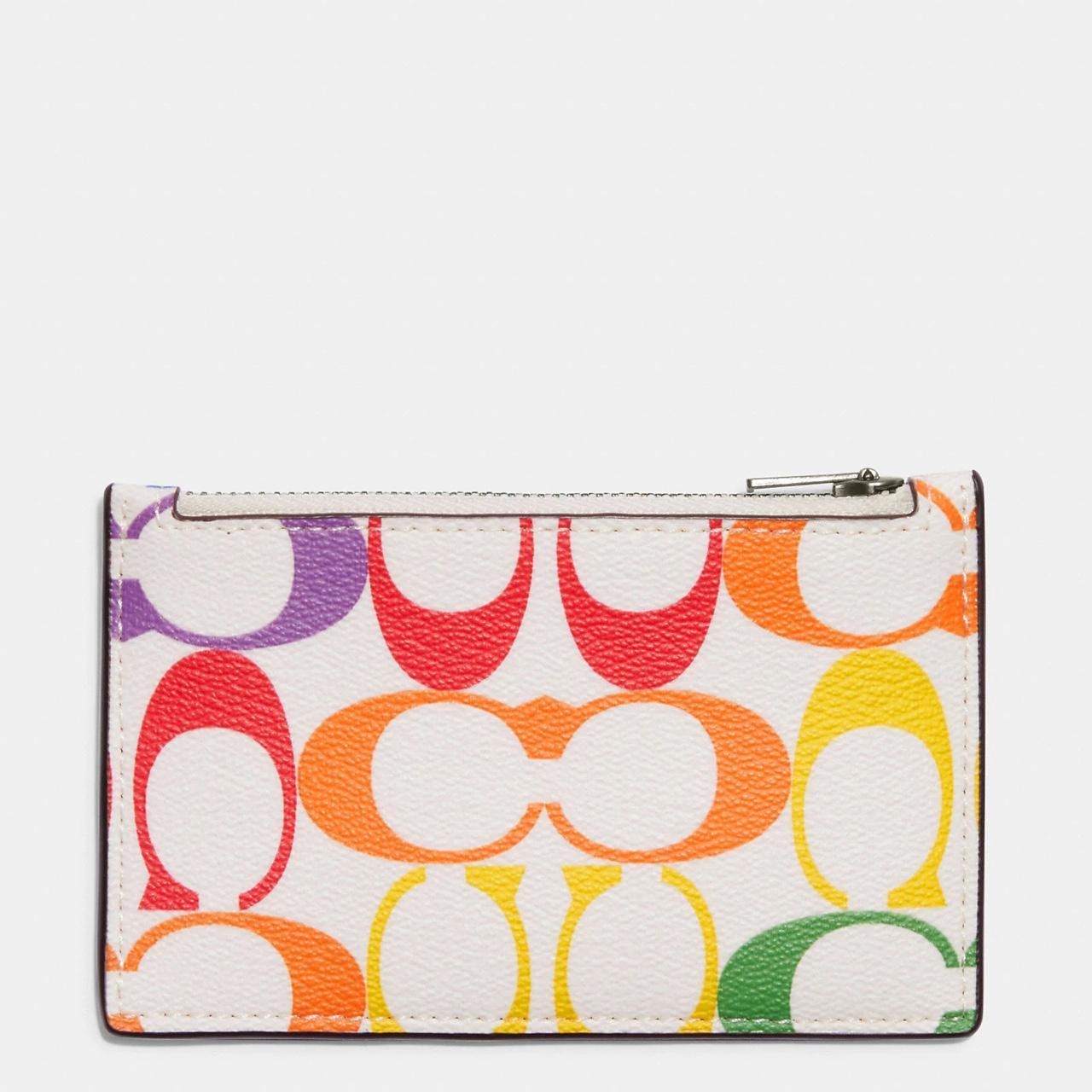 New Coach Zip Card Case In Rainbow Signature Canvas...