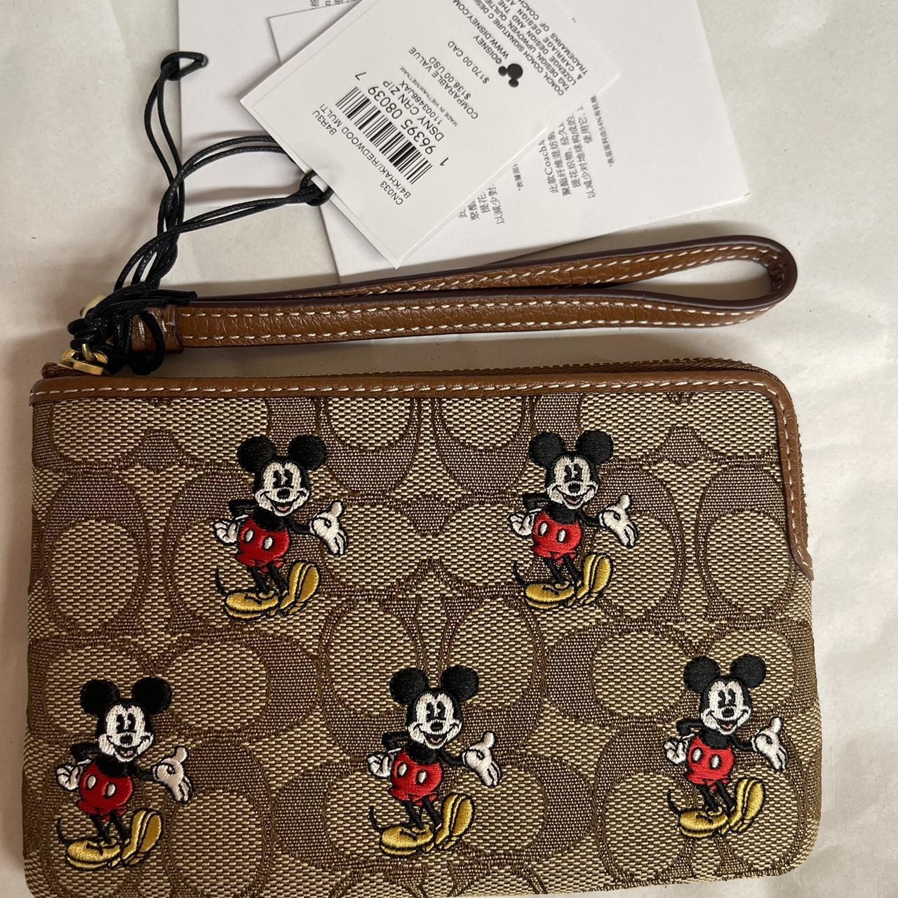 Disney X COACH buy Mickey Mouse Brown Leather Corner Zip Wristlet