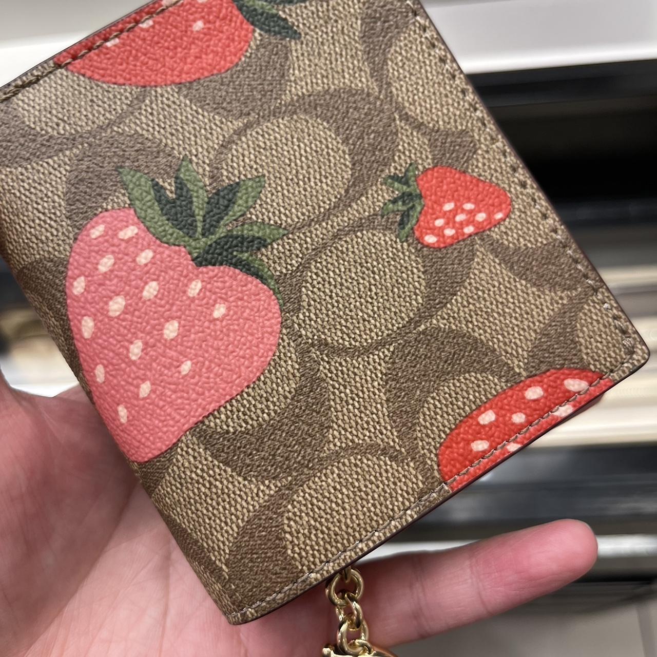 BNWT Coach Snap Wallet In Signature on sale Canvas With Wild Strawberry Print