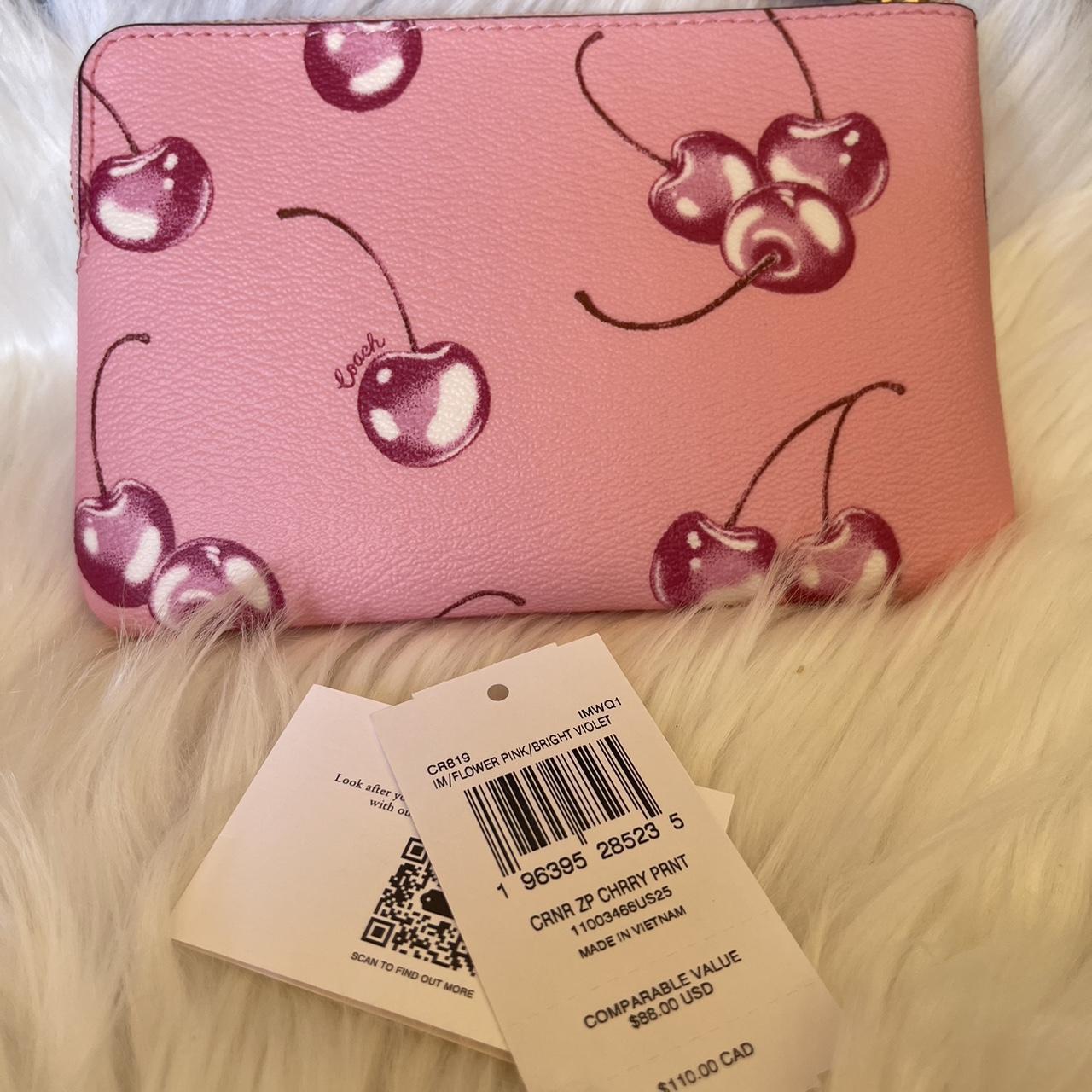 NWT Coach Corner Zip Wristlet Cherry Bright Pink | Depop