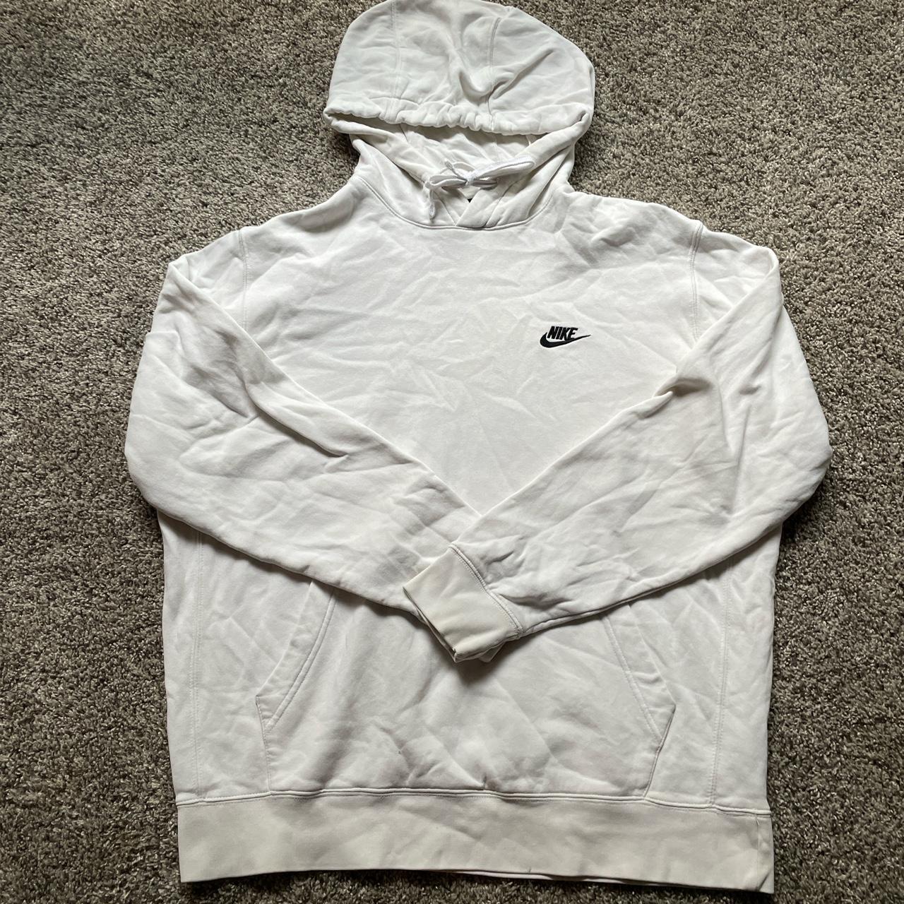 Modern Nike white hoodie. Size: Large *small brown... - Depop