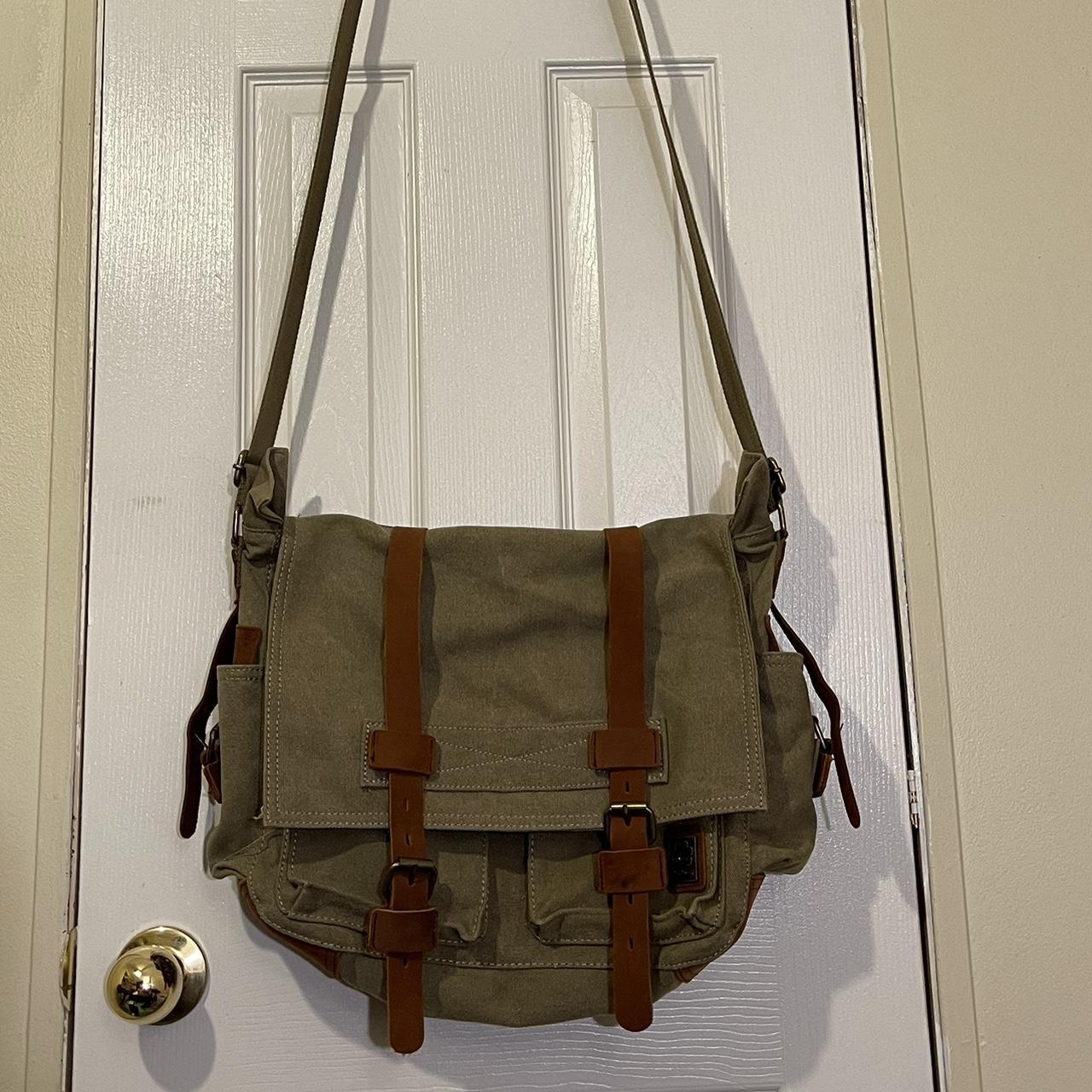 Sechunk Vintage Military Leather Canvas Laptop Bag... Depop