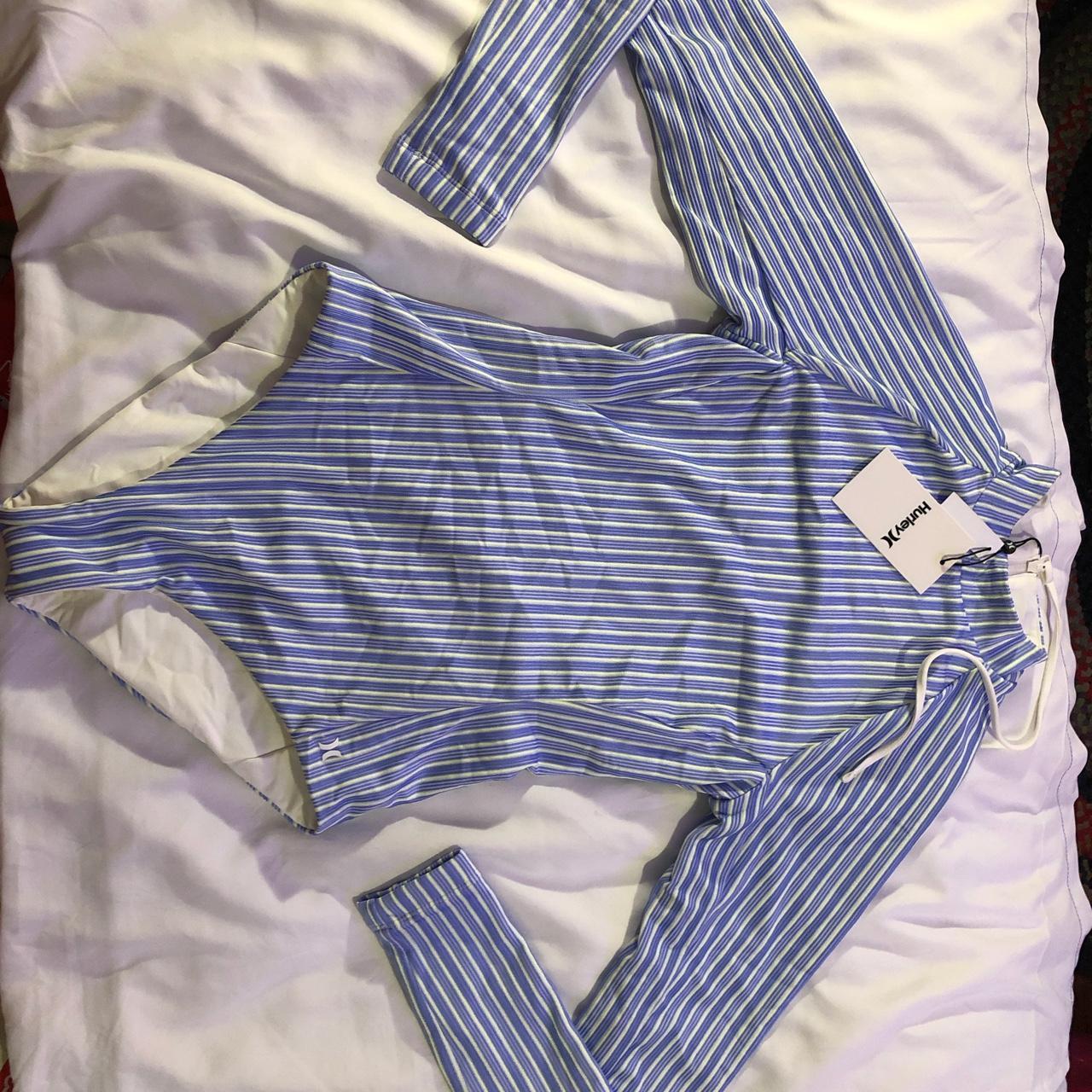 blue and yellow striped Hurley one piece long sleeve... Depop