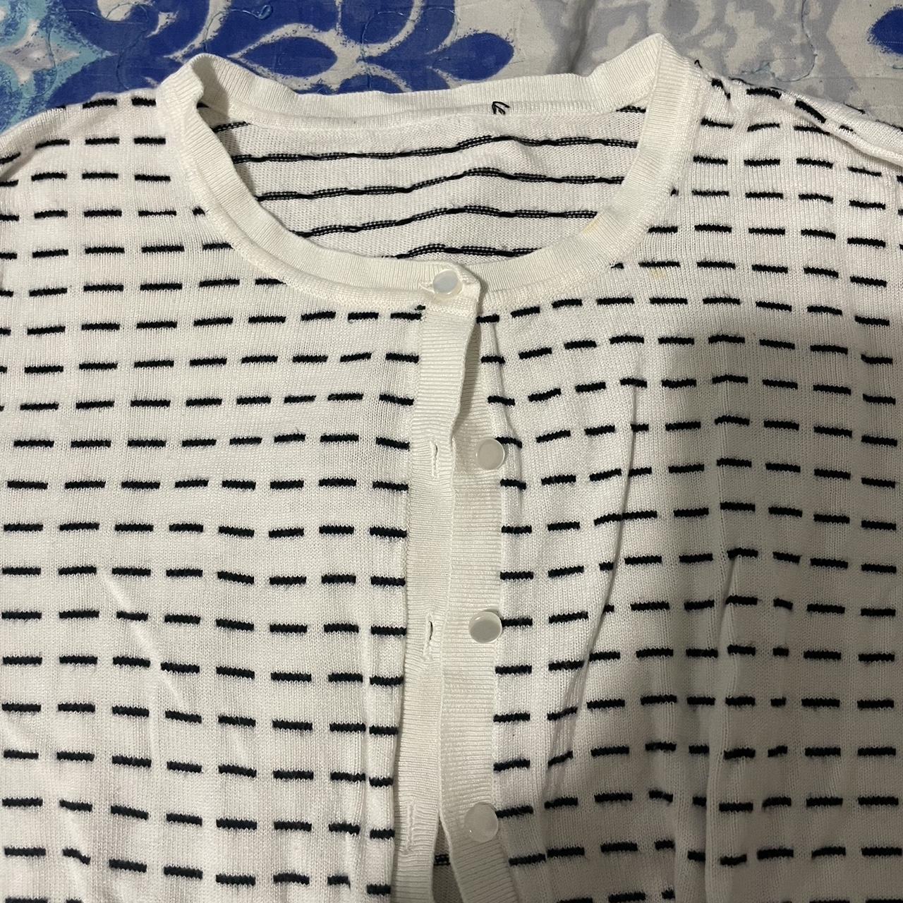 Black and white cardigan, fits small to medium, good... - Depop