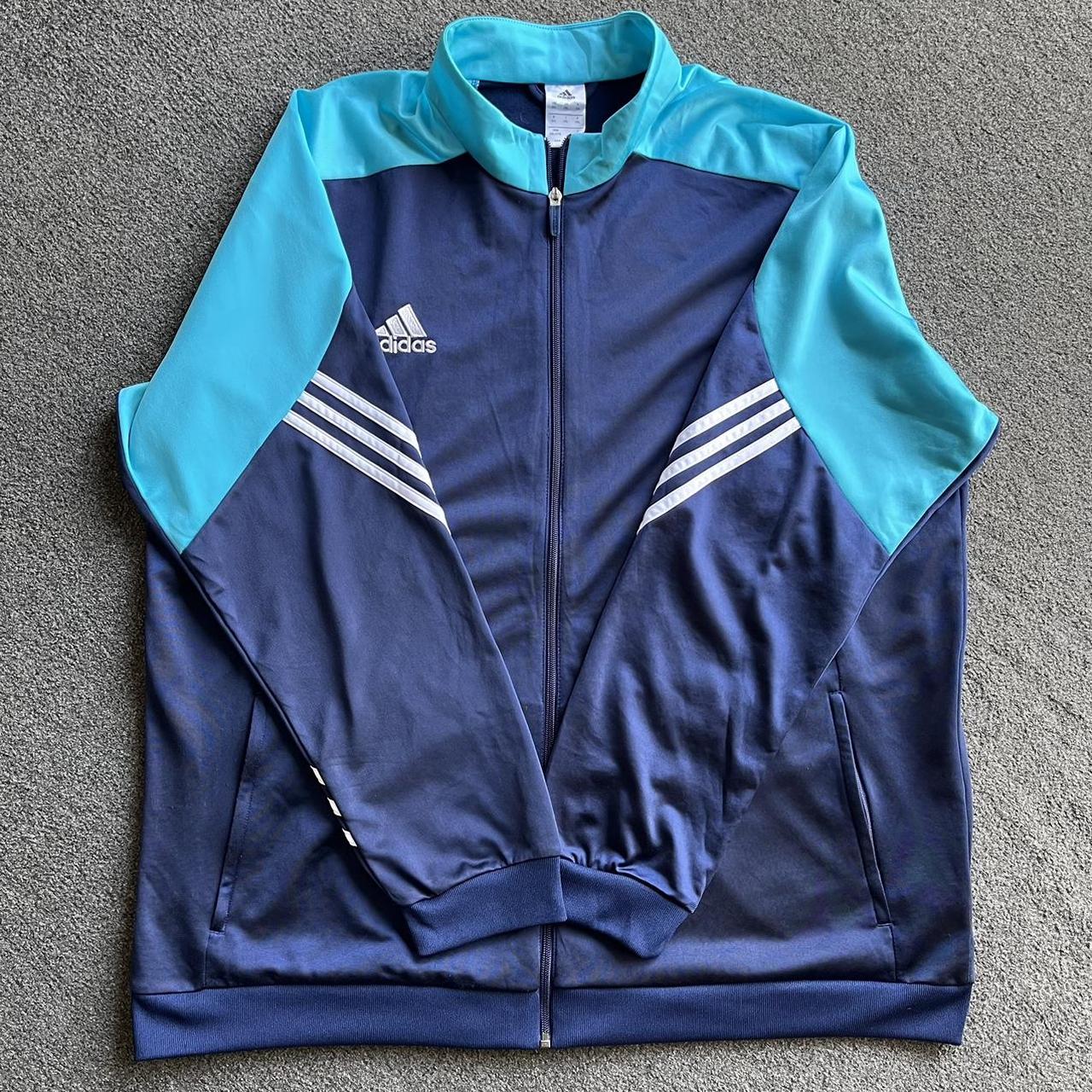 Navy/Blue Adidas zipped track jacket - XXL.... - Depop