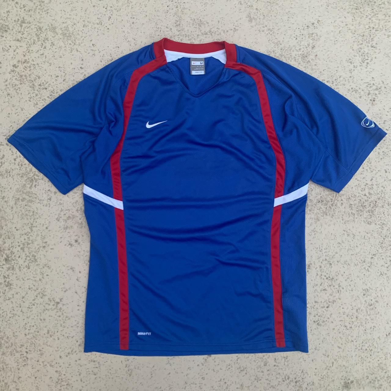 1998 vintage red white and blue nike athletic shirt - Depop