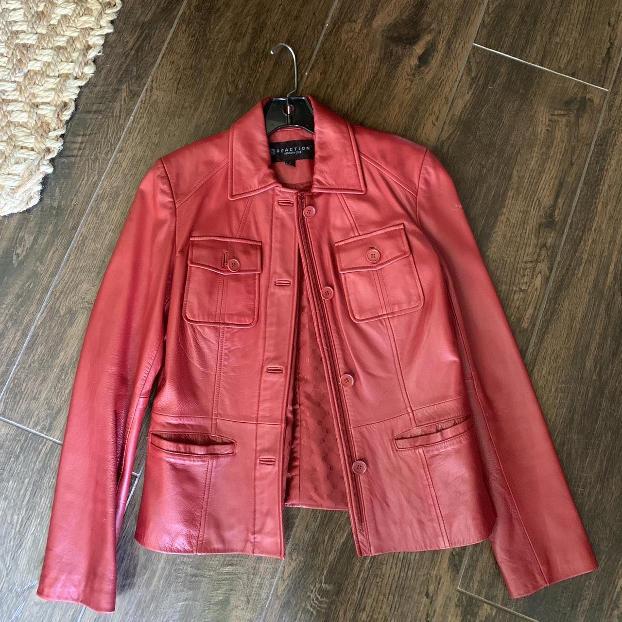 Red Kenneth Cole leather jacket size SMALL in. Depop