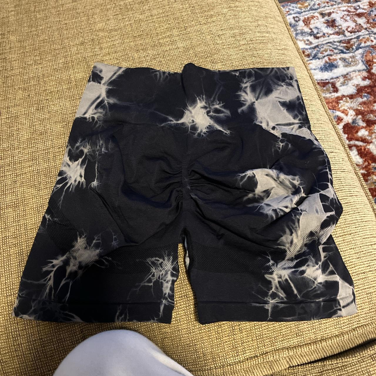 Booty scrunch black and white tie dye gym shorts! - Depop