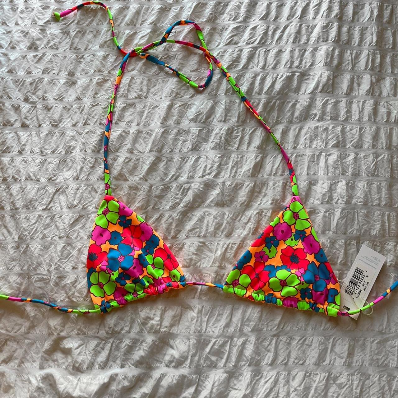 Frankies Bikinis Women's Orange and Blue Swimsuitonepiece Depop