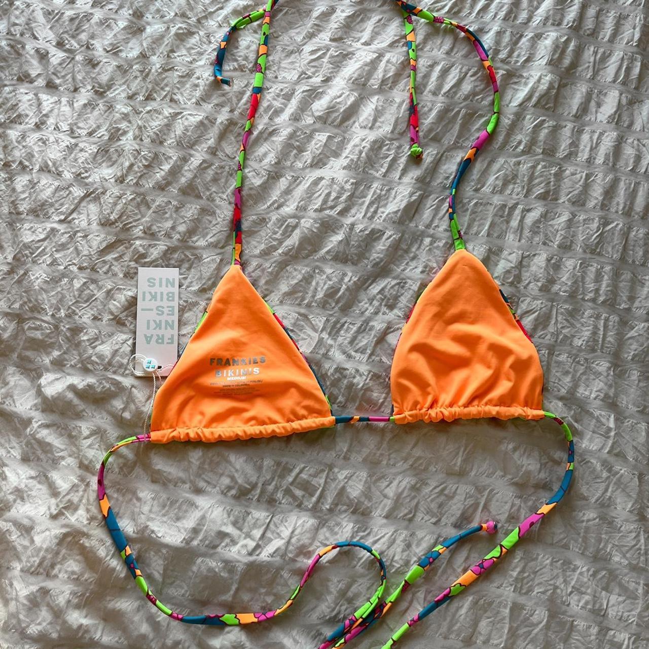 Frankies Bikinis Women's Orange and Blue Swimsuitonepiece Depop