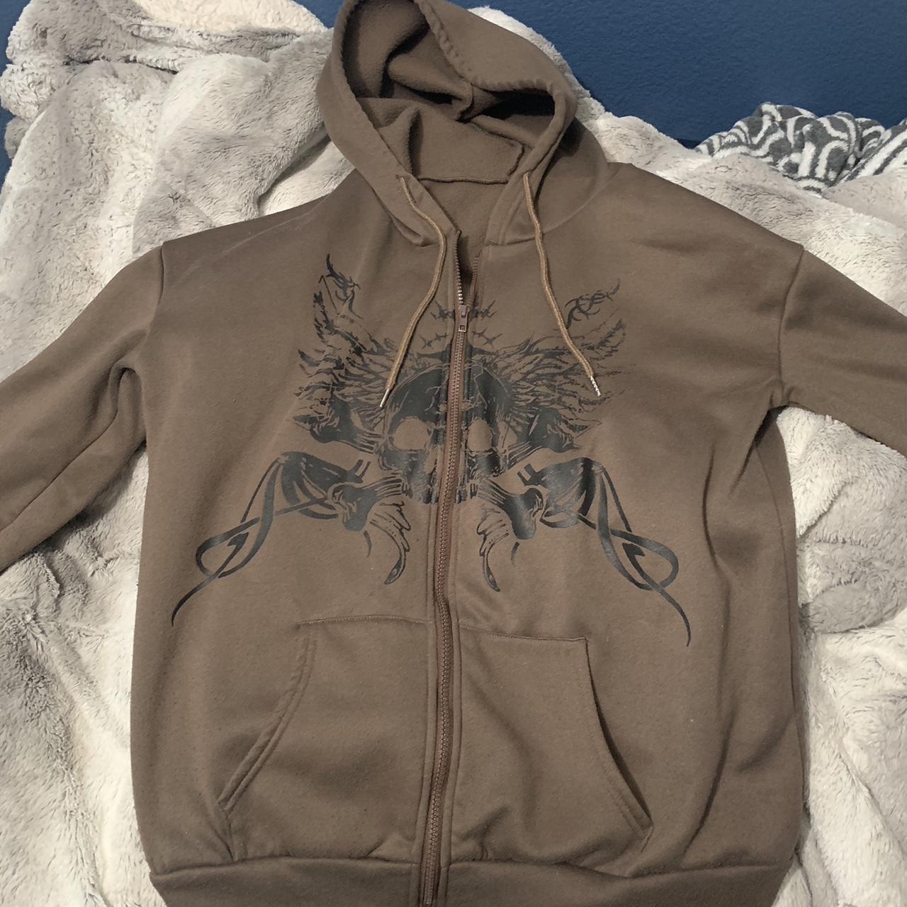 brown graphic hoodie size large great condition - Depop
