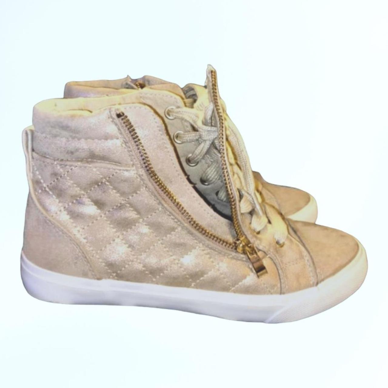 Just Fab brand gold hi-top quilted sneaker Faux... - Depop