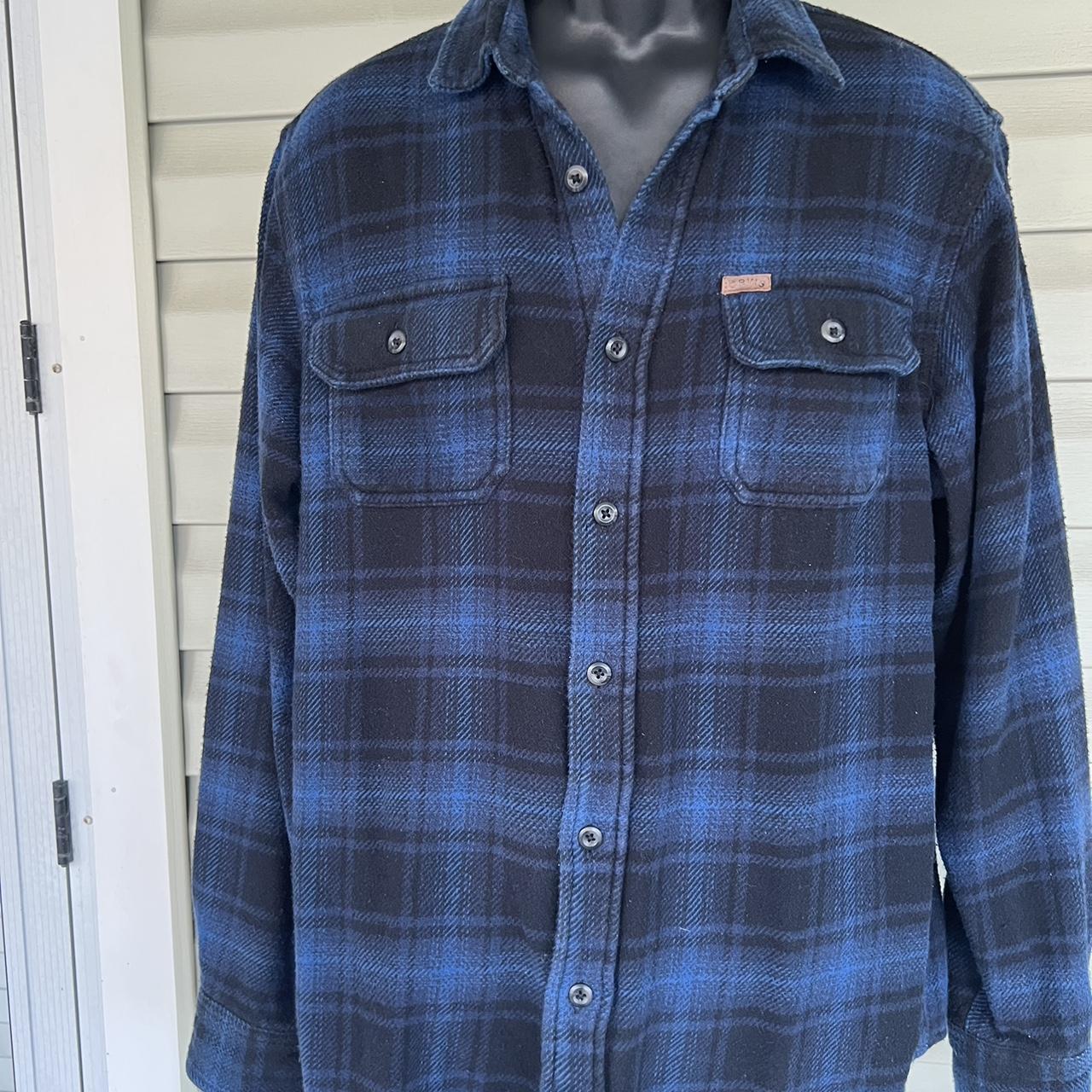 Orvis Blue Plaid Heavyweight Flannel Button Front