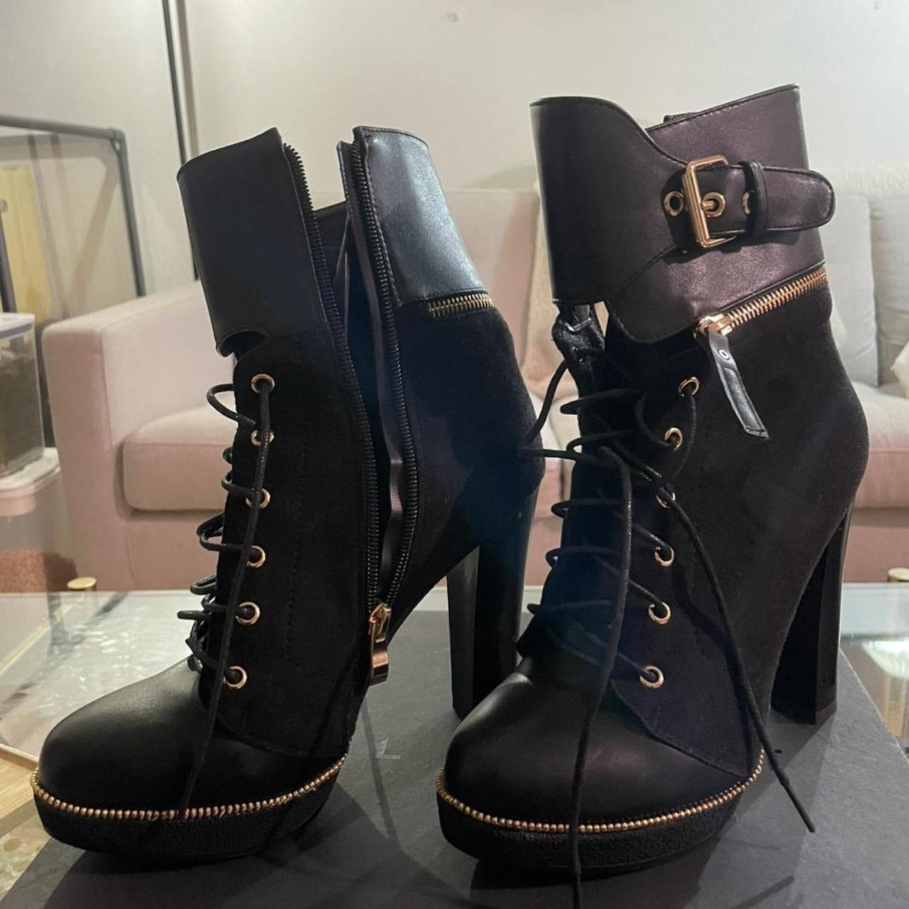 Women's Black and Gold Boots | Depop