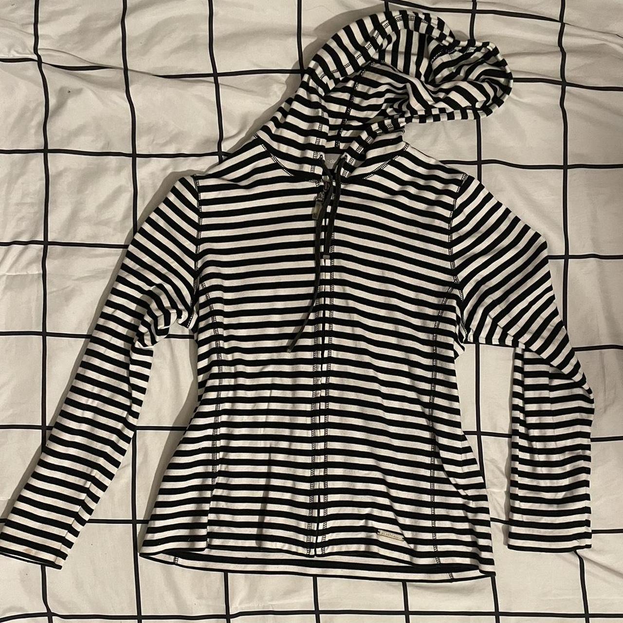 black and white striped zip up hoodie perfect for... Depop