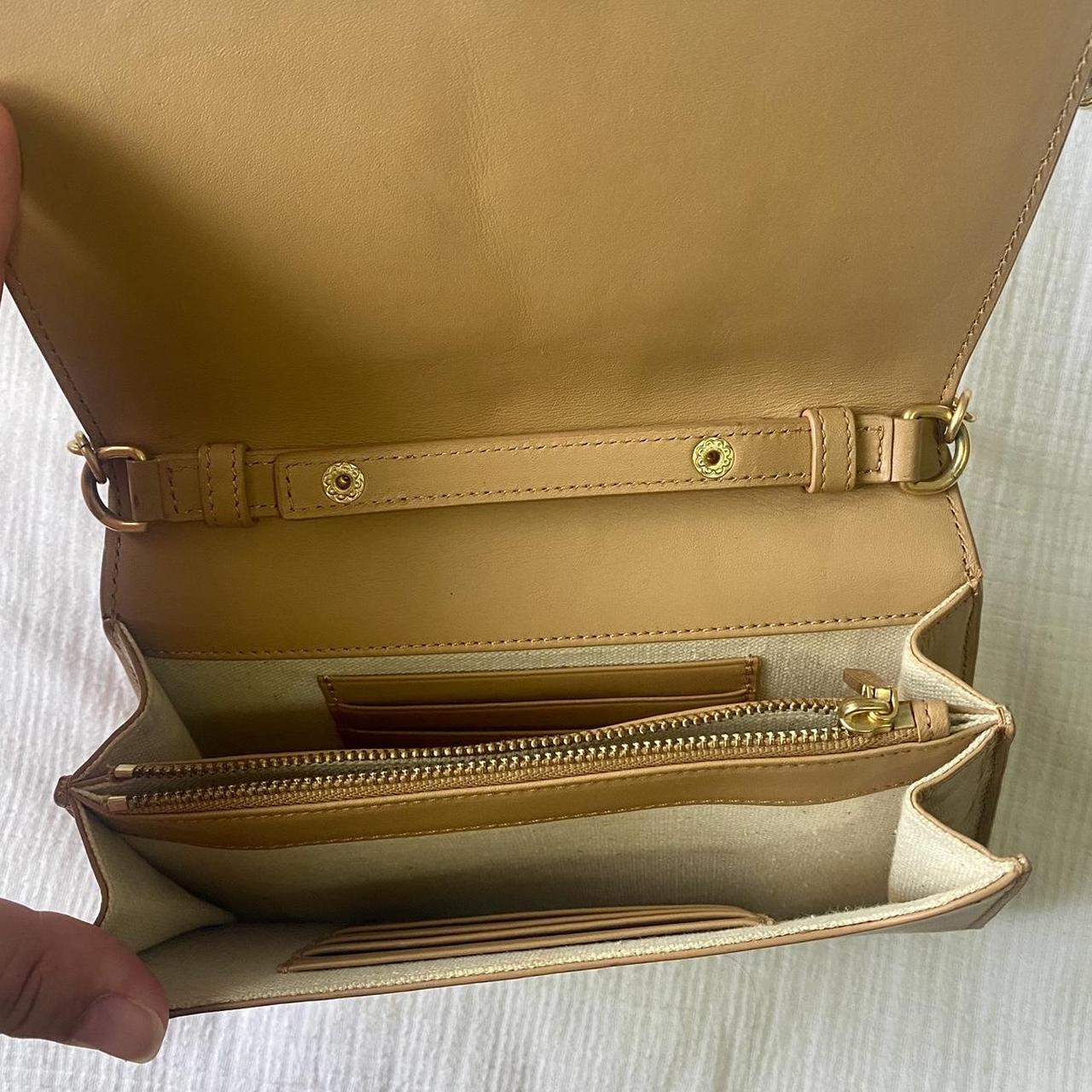 Oroton tan leather mini bag with gold tone... - Depop