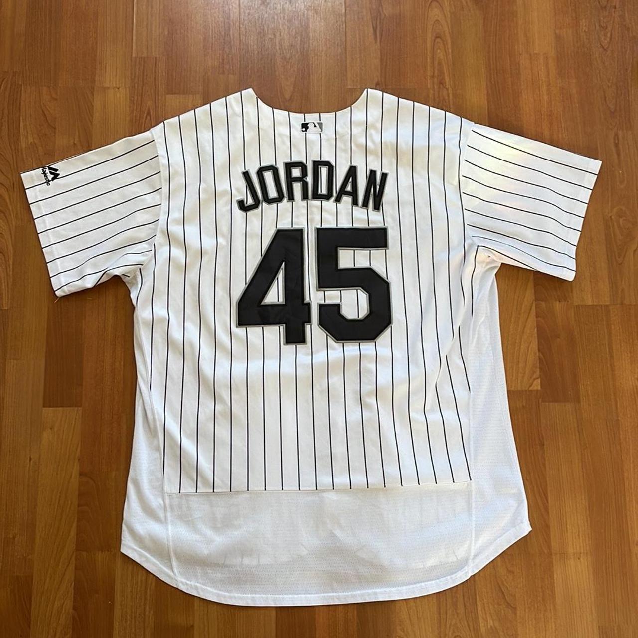 XXL white pinstripe Michael Jordan 45 White Sox jersey - Depop