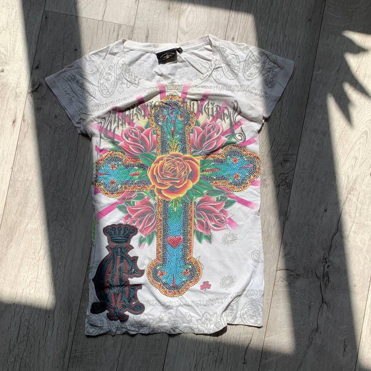 VINTAGE CHRISTIAN AUDIGIER CROSS LOGO TEE... - Depop