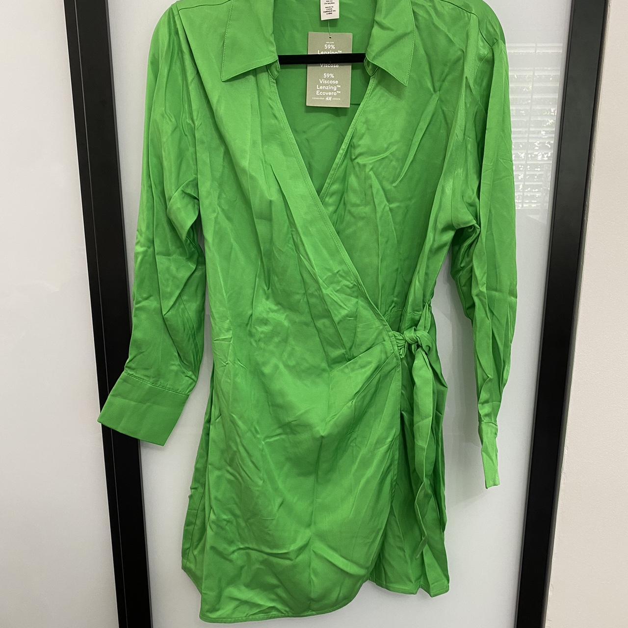 H M neon green wrap dress. Size small. NWT Depop