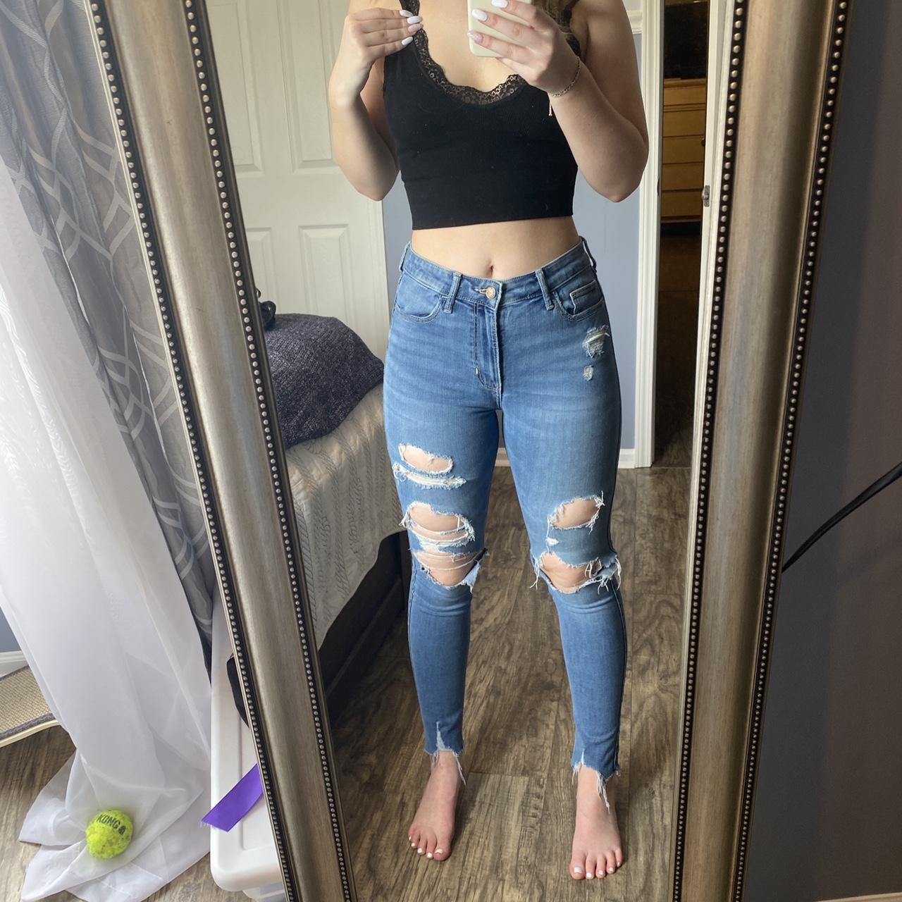 High waisted ripped skinny jeans... - Depop