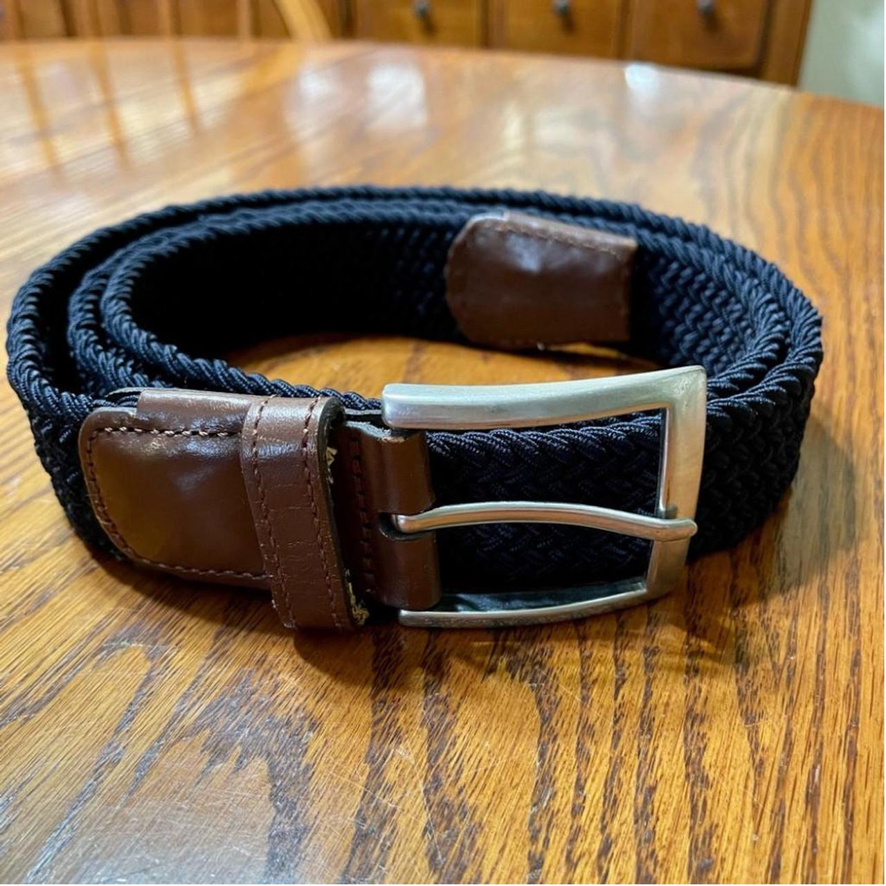 Lands' End Men's Black and Silver Belt Depop