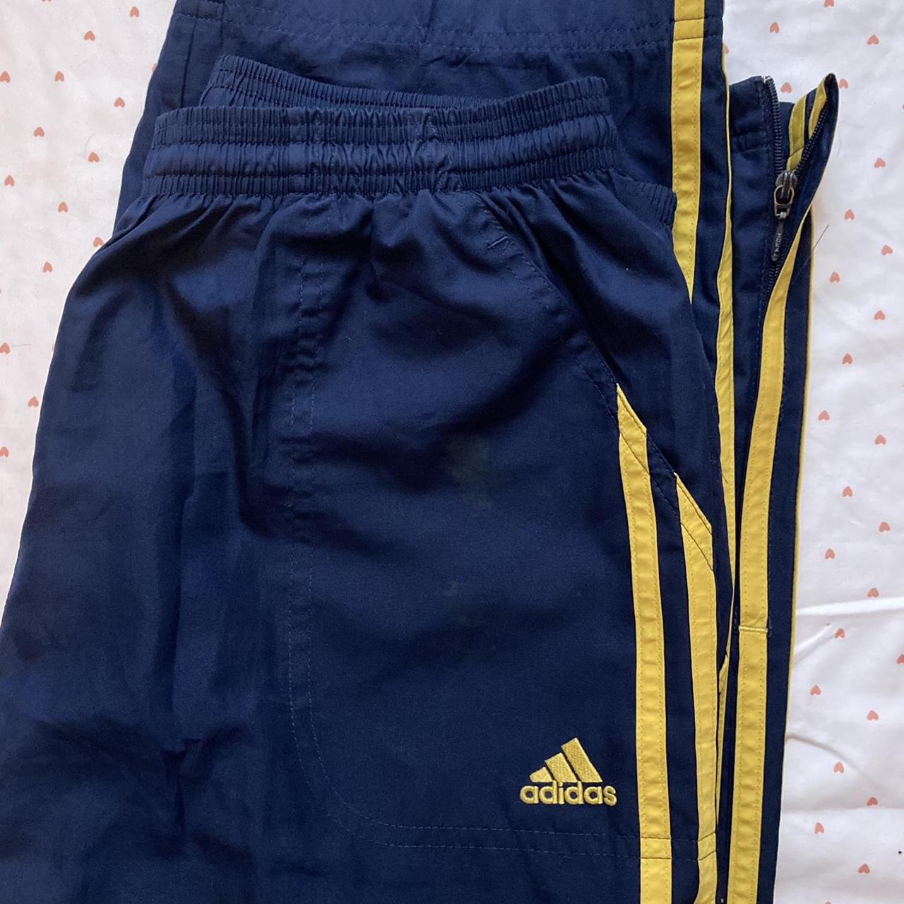 Adidas Navy and Yellow Joggers-tracksuits | Depop