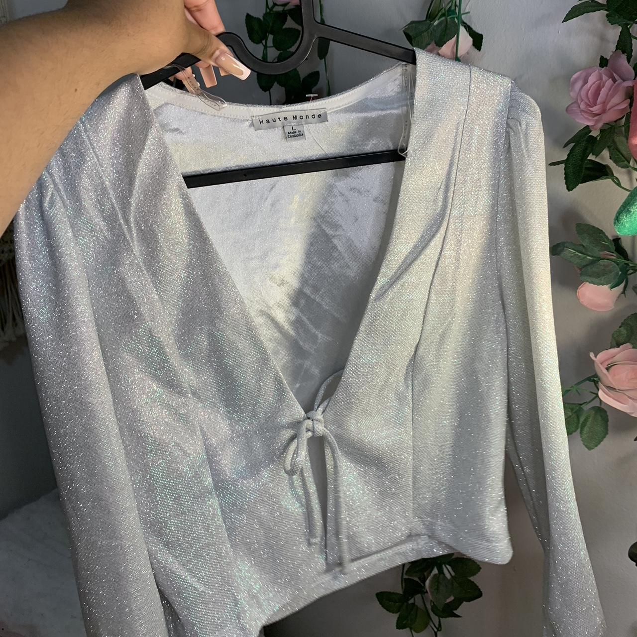 Silver glitter crop top long sleeve New never worn Depop
