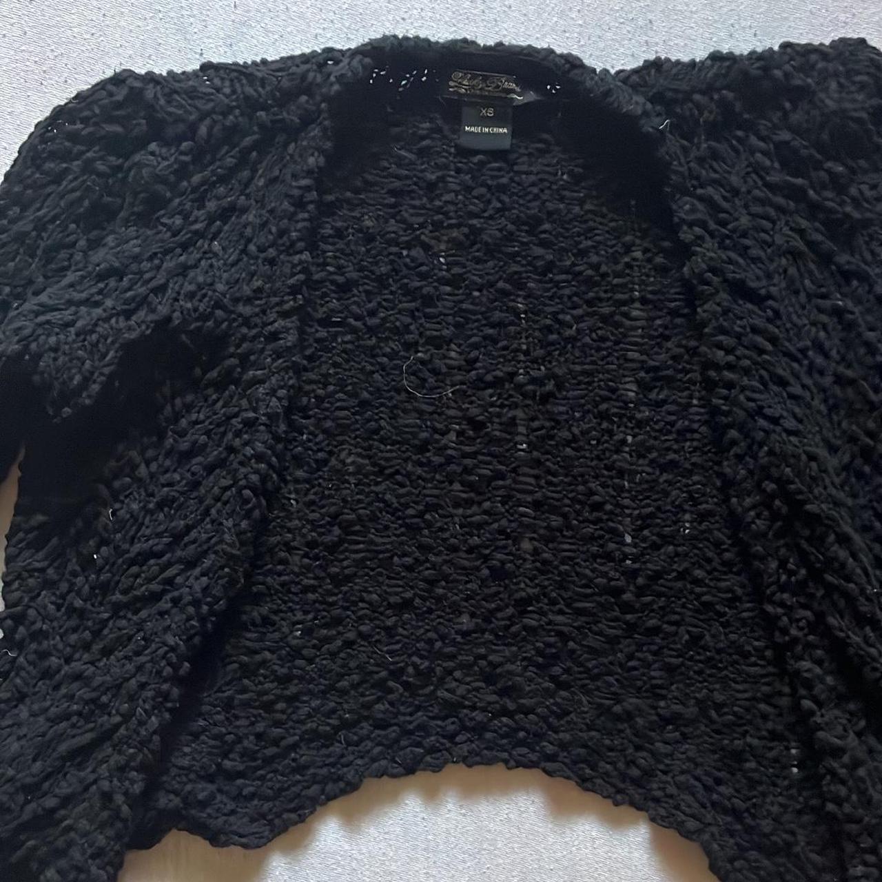 crochet cropped black grunge fairy core cardigan... - Depop