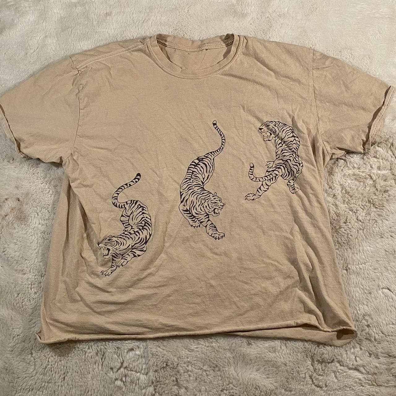 Urban Outfitters Women's Tan and Cream Tshirt Depop