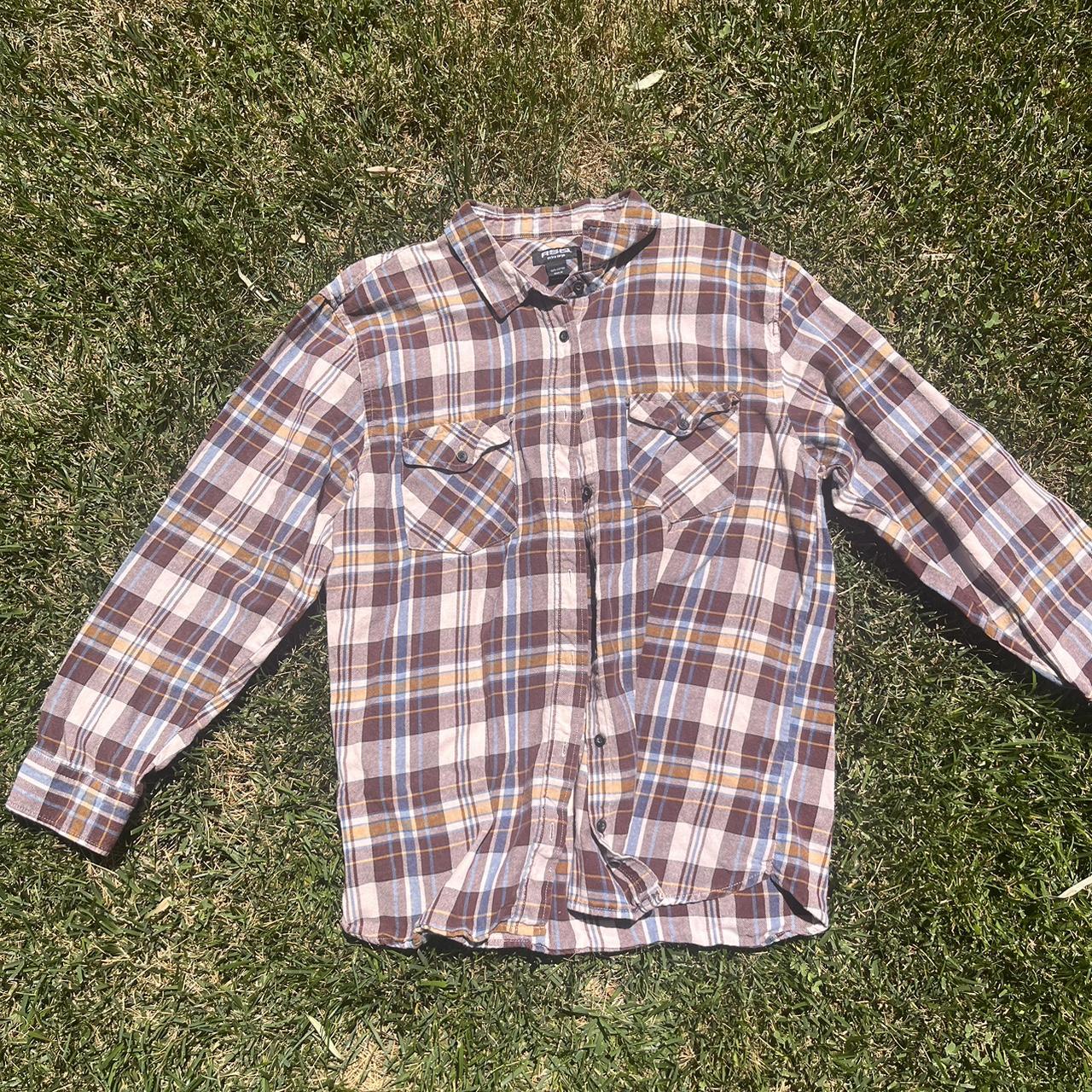Plaid flannel - lightweight - fits longer - fits L - Depop