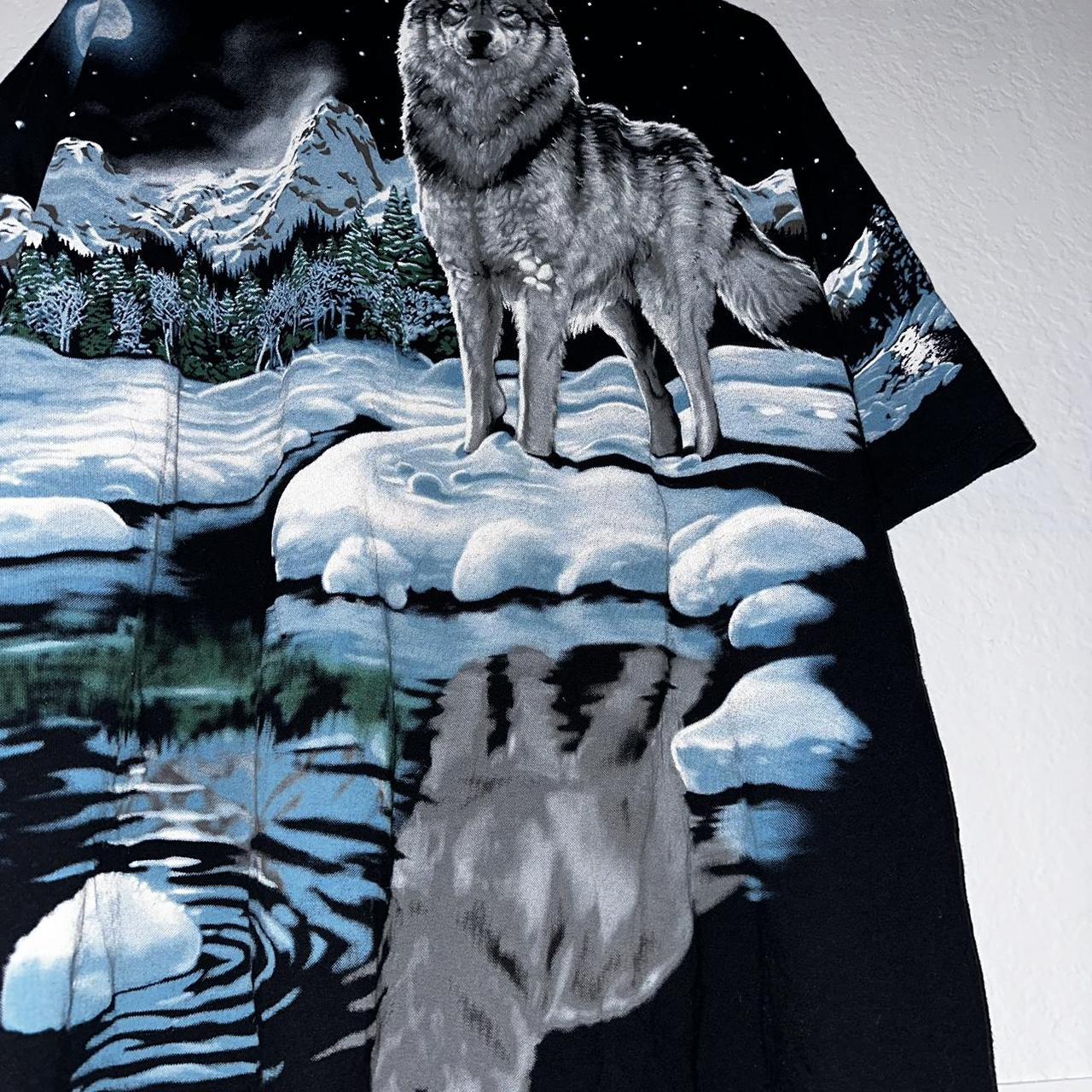 Vintage Liquid Blue Wolf Face buy Animal Nature All Over Print AOP T-Shirt