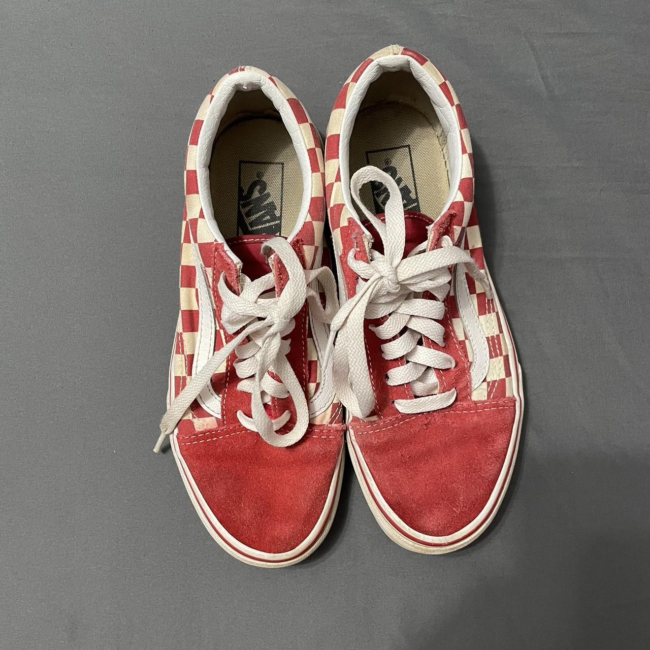 Vans Women's Red and White Trainers | Depop