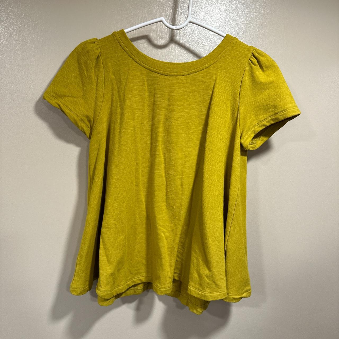 Anthropologie Women's Yellow and Green T-shirt | Depop