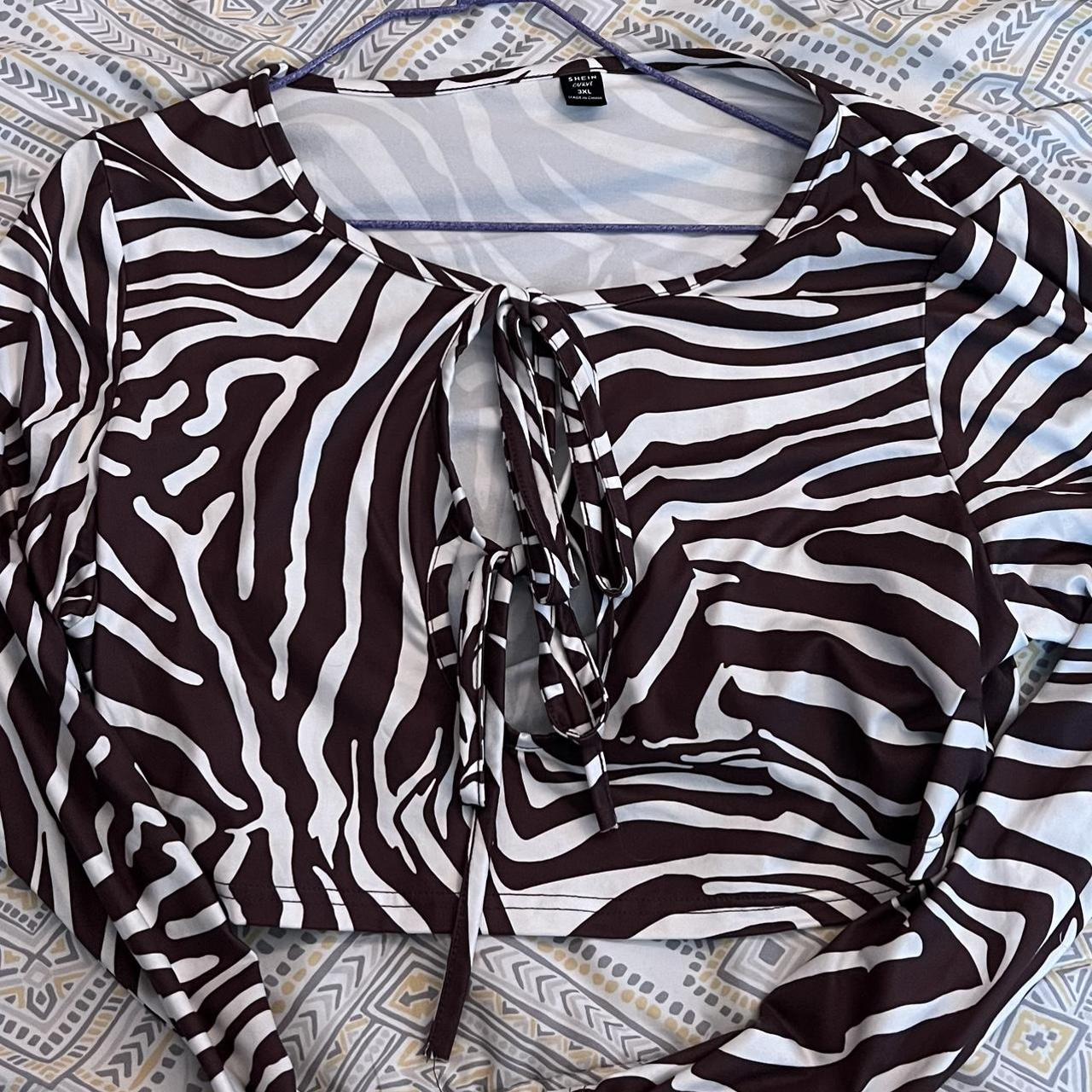 SHEIN long sleeve top. Brown zebra print details.... - Depop