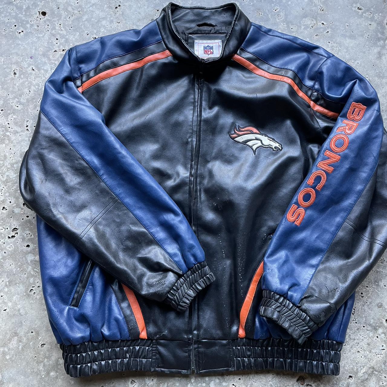 DENVER BRONCOS NFL Zip up Leather Jacket Bomber Size XL Vintage *FREE  SHIPPING*